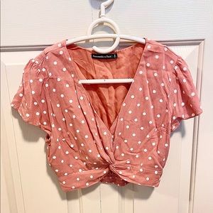 Pink Polka Dot Abercrombie & Fitch Wrap Crop Top